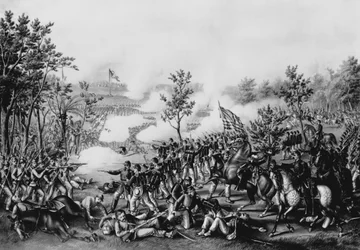 La morte del generale James B. McPherson alla battaglia di Atlanta, 22 luglio 1864, pub. da Kurz und Allison, Chicago, 1888